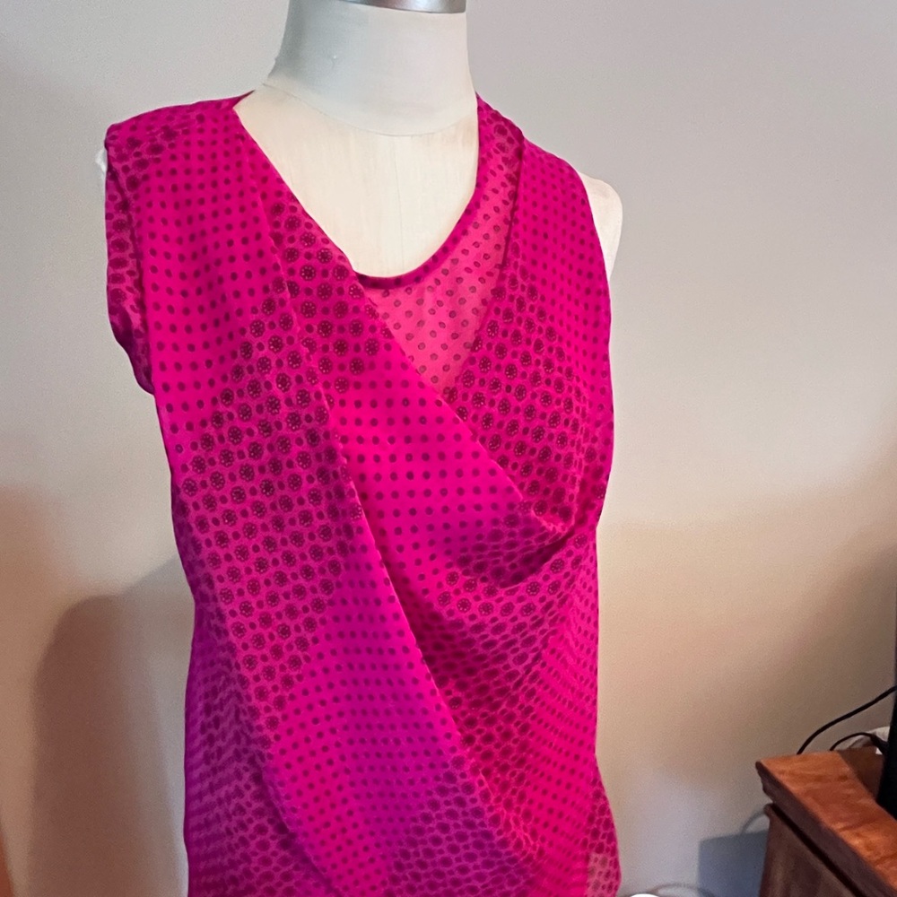 CAbi Pink Asymmetrical Sleeveless Blouse